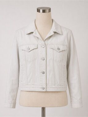 7 For All Mankind Trucker Denim‎ Jacket Off White Button Front 3/4 Sleeve Large